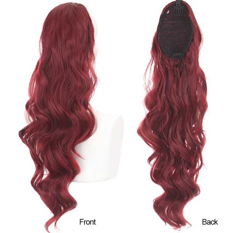 DIFEI Long Red Drawstring Wavy Ponytail Hair Synthetic Ponytail Extension African American for Women Wavy PonytailXJ241221