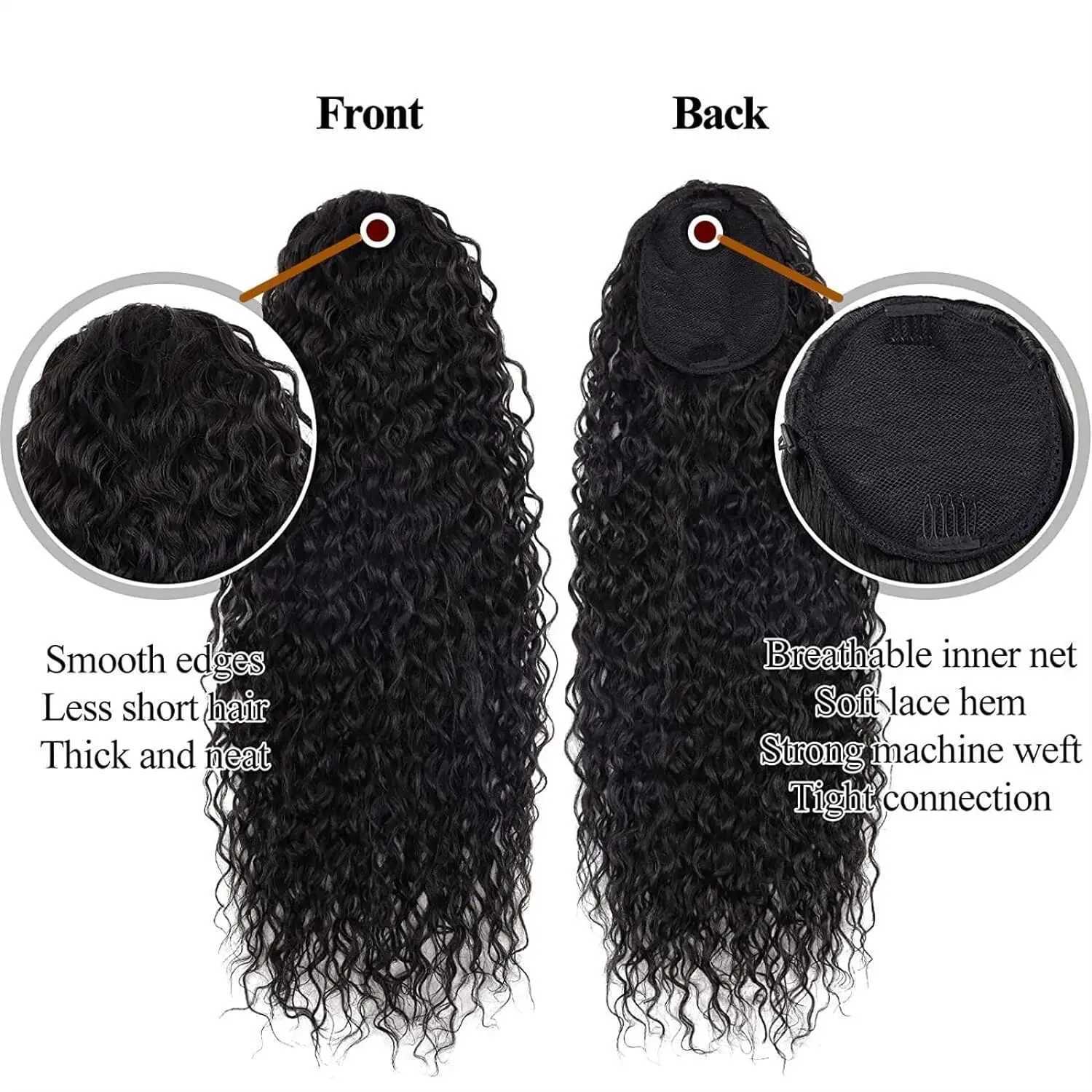 Curly Deep Water Wave Ponytail Extensions Drawstring Ponytail Natural Black Color 100% Human Hair With Clip Thick Ponytail HairXJ241221