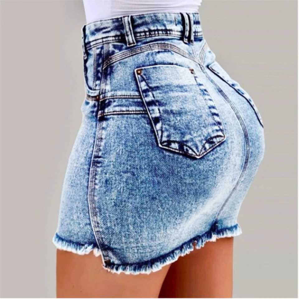 Sexy Denim Skirt Summer New Womens Stretch Wrap Bodycon Miniskirt Hot Girls Fashion Street Zipper Fly Pockets Slim Short SkirtsXJ241221