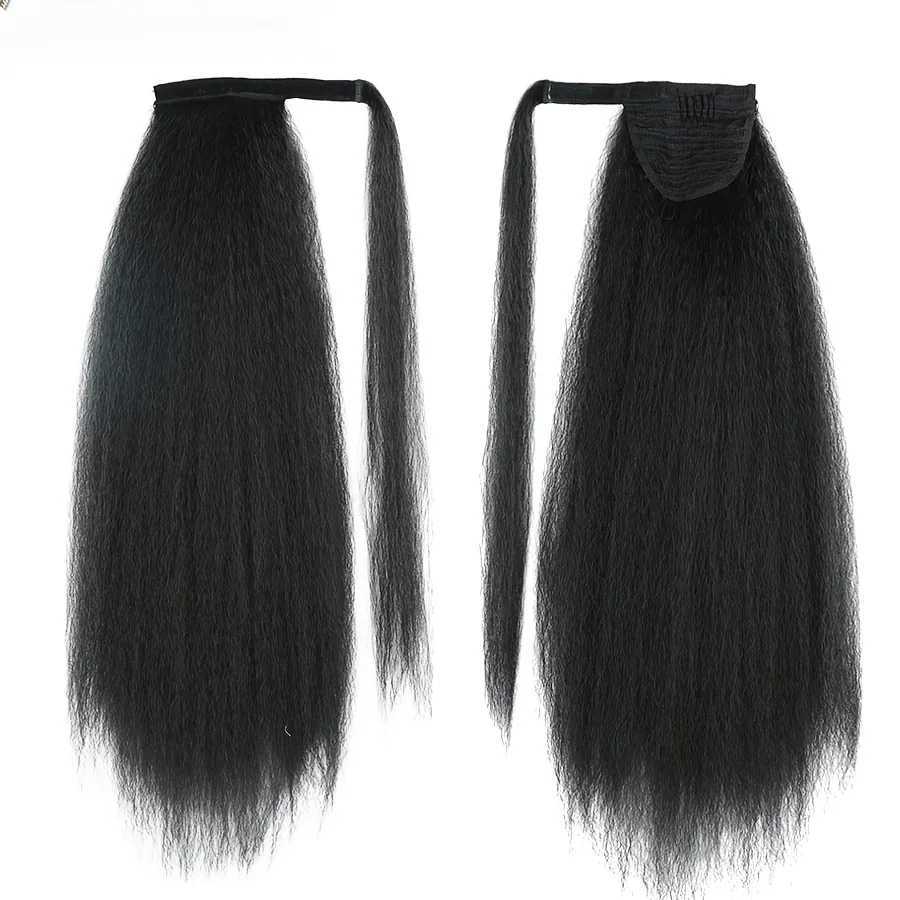 Synthetic Wrap Around Long Ponytail Extension Natural Black Yaki Ponytail Extension for Women Pony Tails Hair ExtensionsXJ241221