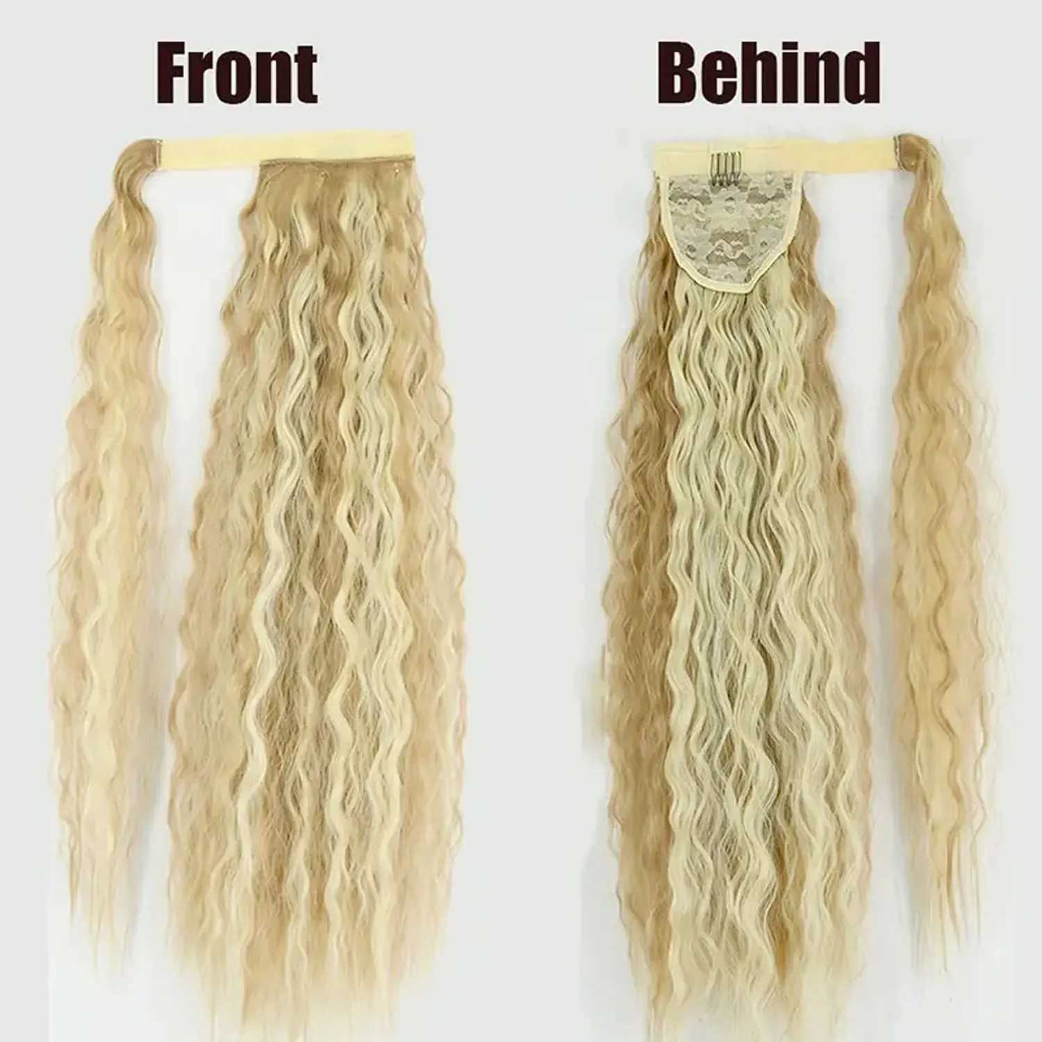 Synthetic Long Corn Wave Ponytail Extension Magic Paste Heat Resistant Wavy Wrap Around Ponytail Black Hairpiece for WomenXJ241221