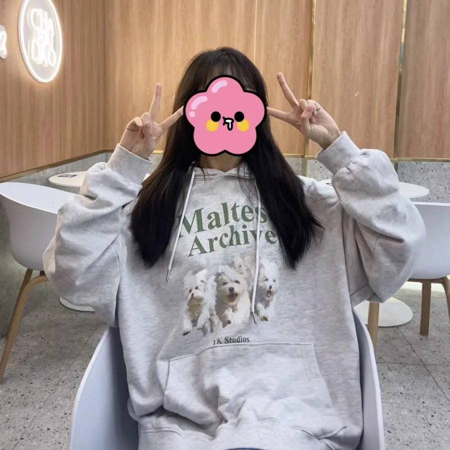 Trendy WAIKEI YKSTUDIOS Small Dog Printing Loose-Fit Sweatshirt Jacket For Men And Women Relaxed Spring Hooded Casual Wear