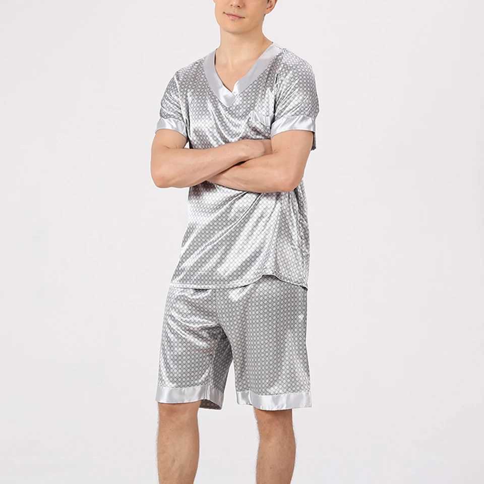 Comfortable mens pajamas simulate silk satin lightweight breathable pajamas with classic evening dress style W241221
