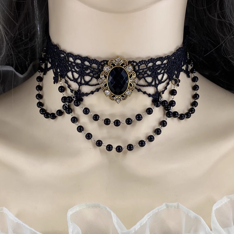 Fashion Velvet Choker Necklace for Women Vintage Onyx Sexy Lace Necklace with Pendants Gothic Girl Neck Jewelry Accessories Lolita Goth Choker Tassel 