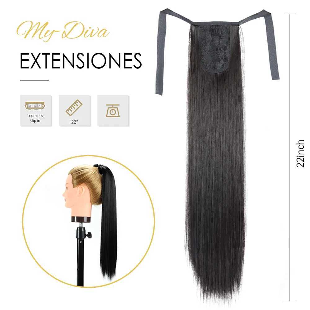Synthetic Hair 22 Long Straight Heat-Resistant Straight Hair With Ponytail Fake Hair p-in Natural Hairpiece HeadwearXJ241221