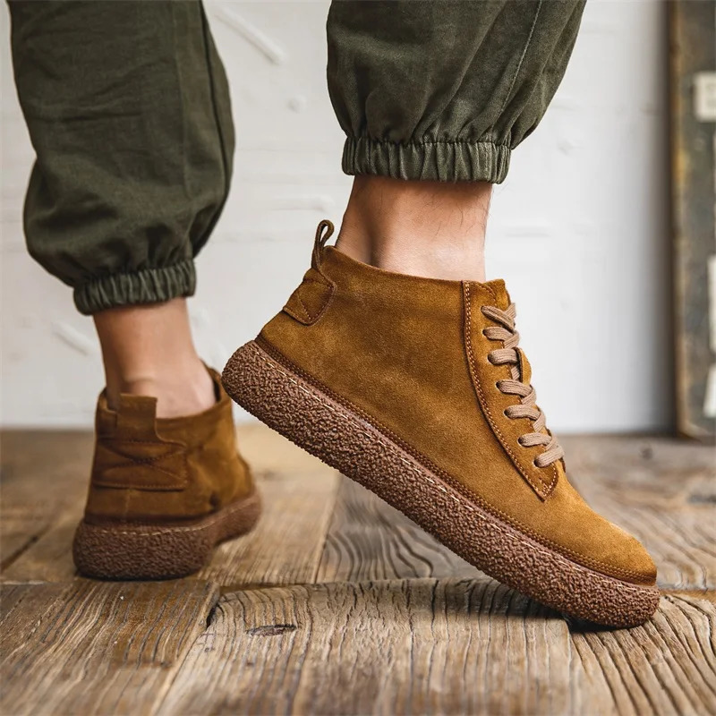 Mens high top casual shoes breathable er shoes suede leather shoes business office shoes mens driving mocha casino plush 241213