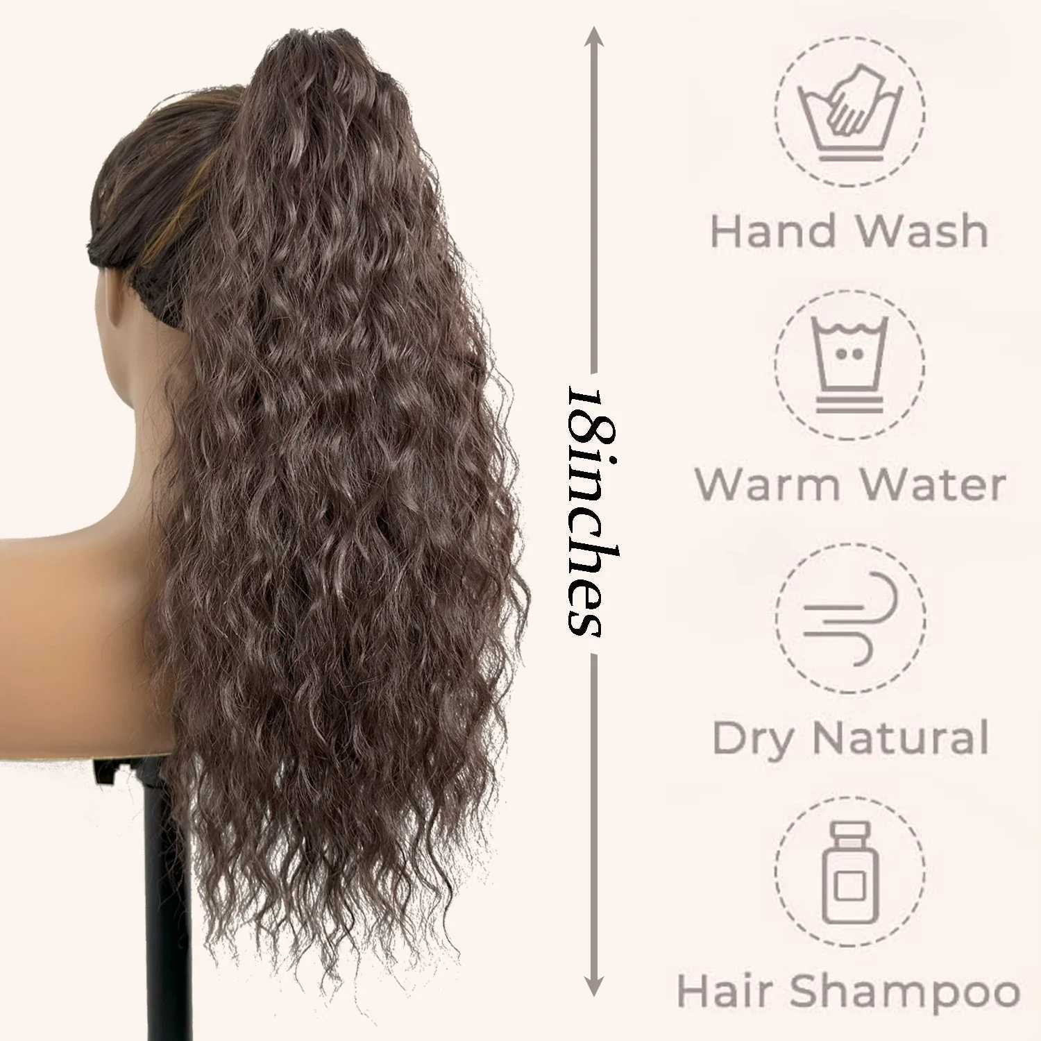 Synthetic Long Wavy Claw Clip Ponytail Extension Black Brown 18 Curly Pony Tail for Women Daily Use Fluffy Natural LookingXJ241221