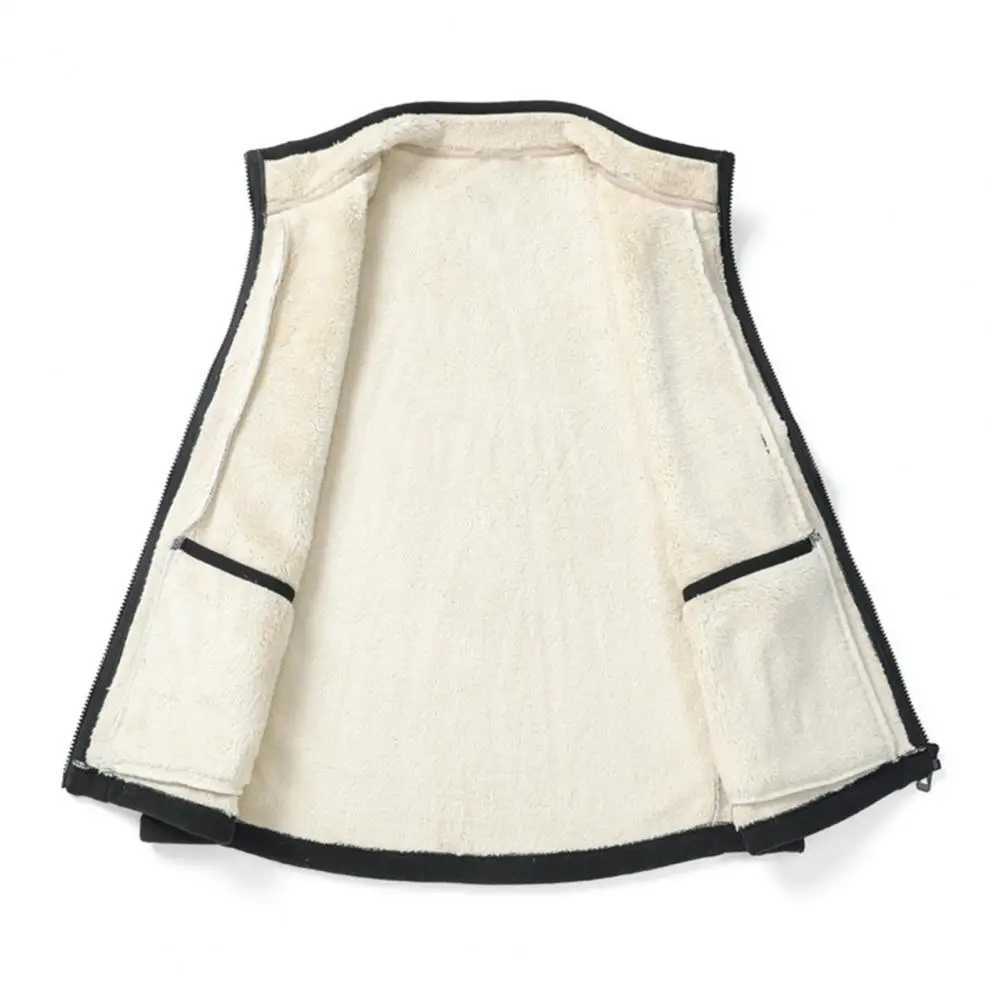 Winter Men Vest Stand Collar Neck Zipper Closure Thick Plush Warm Windproof Soft Plus Size Cardigan WaistcoatXJ241221