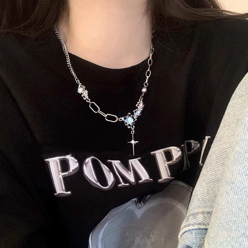Crystal Angel Wings Heart Pendant Necklaces Ladies Girl Simple Y2K Pink White Zircon Love Elegant Necklace Women Jewelry 241220