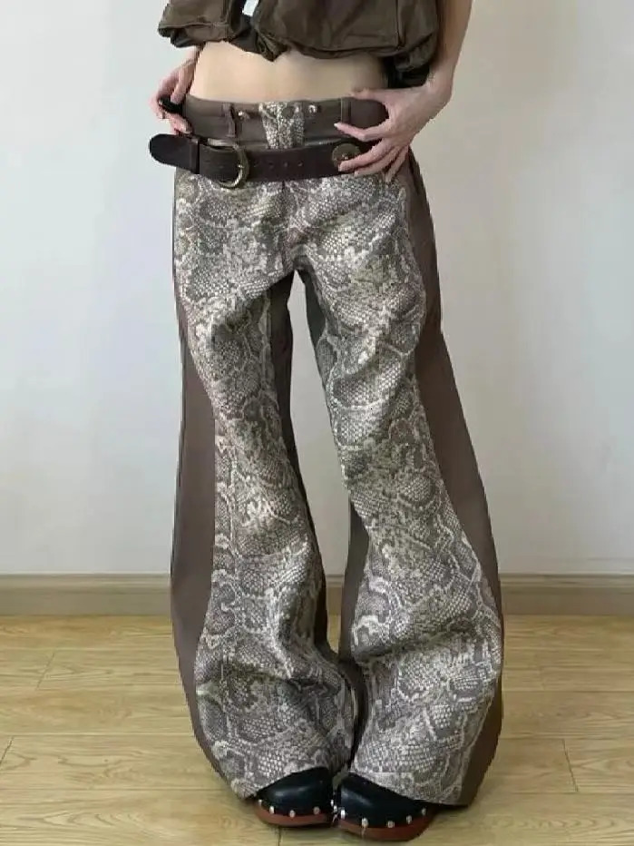 American Retro Spice Washed Snake Print Stitching Baggy High-Waisted Jeans Y2K Harajuku Hip Hop Goth Casual Joker Mop Pants 241220