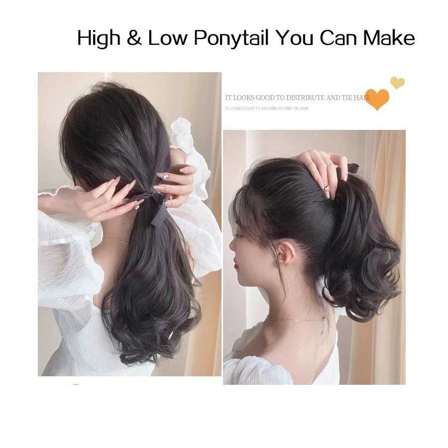 Synthetic Drawstring Straight Ponytail for Women Black Brown Ponytail Extension Wrap Around Clip In Ponytail Hair ExtensionXJ241221