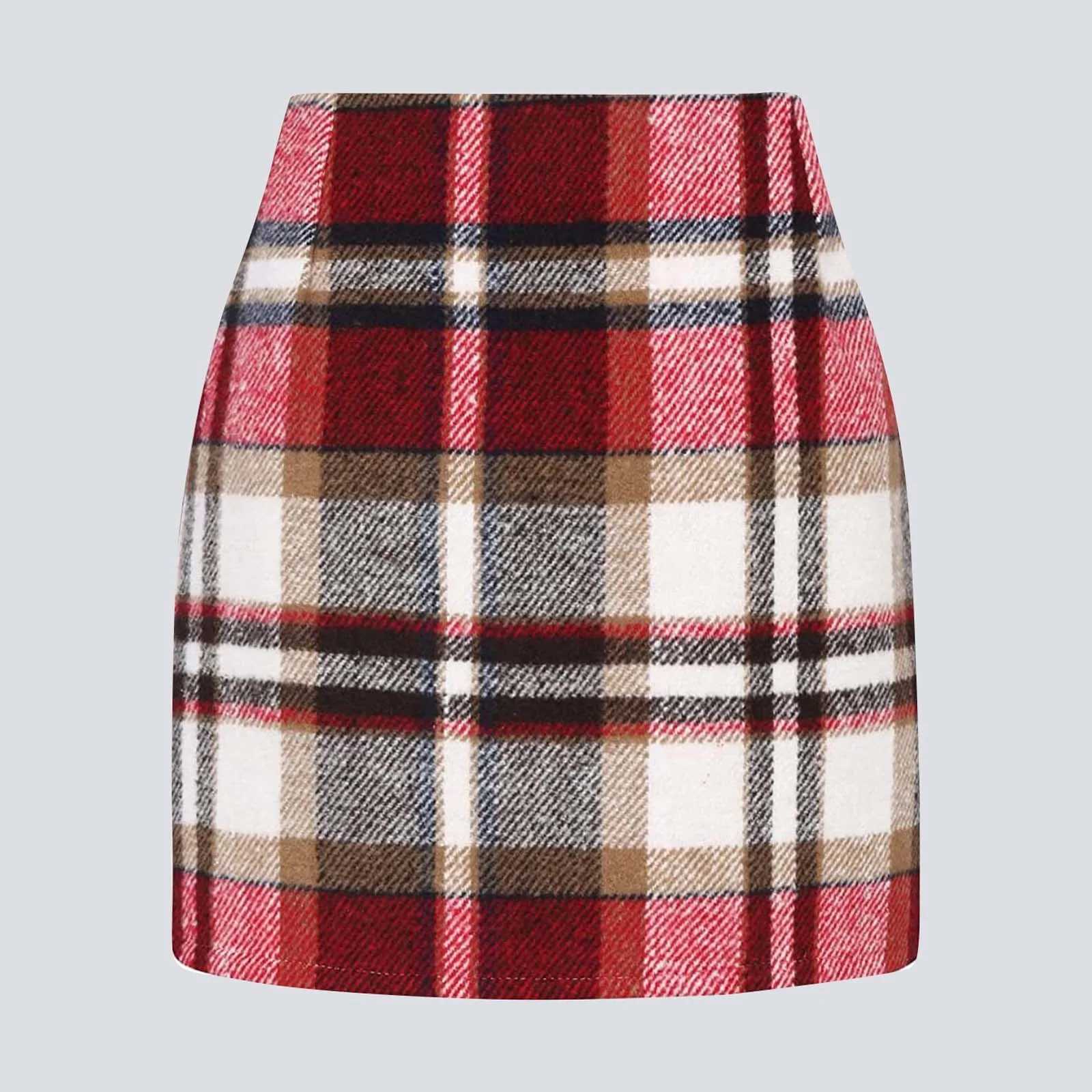 Womens High Waist Plaid Skirts Slim Fit Bodycon Pencil Wool Mini Skirts Autumn Winter Streetwear Ladies Skirts Ropa De jerXJ241221