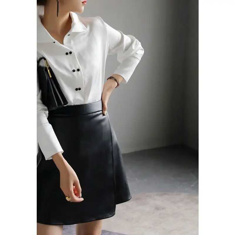 Simplicity Office Lady Autumn Winter Women Solid Zipper Split Korean Fashion Chic High Waist Short Slim A-line PU Leather SkirtXJ241221