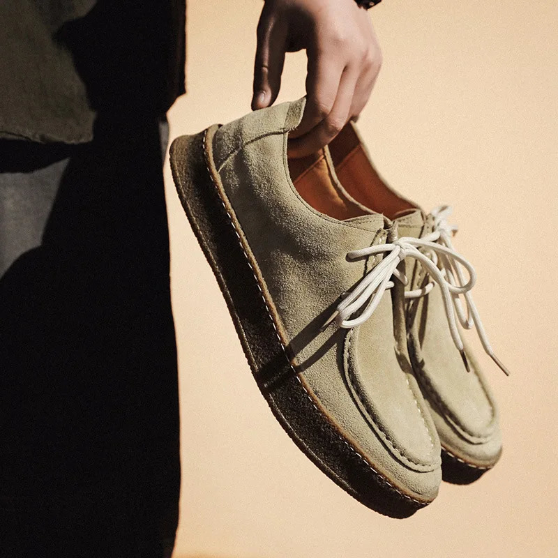 Mens casual shoes lace cowhide leather mens classic retro British style outdoor board shoes driving apartment 241213