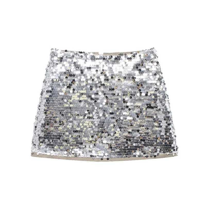 Willshela Women Fashion With Sequined Back Zipper Mini Skirt Vintage High Waist Fe Chic Lady SkirtsXJ241221