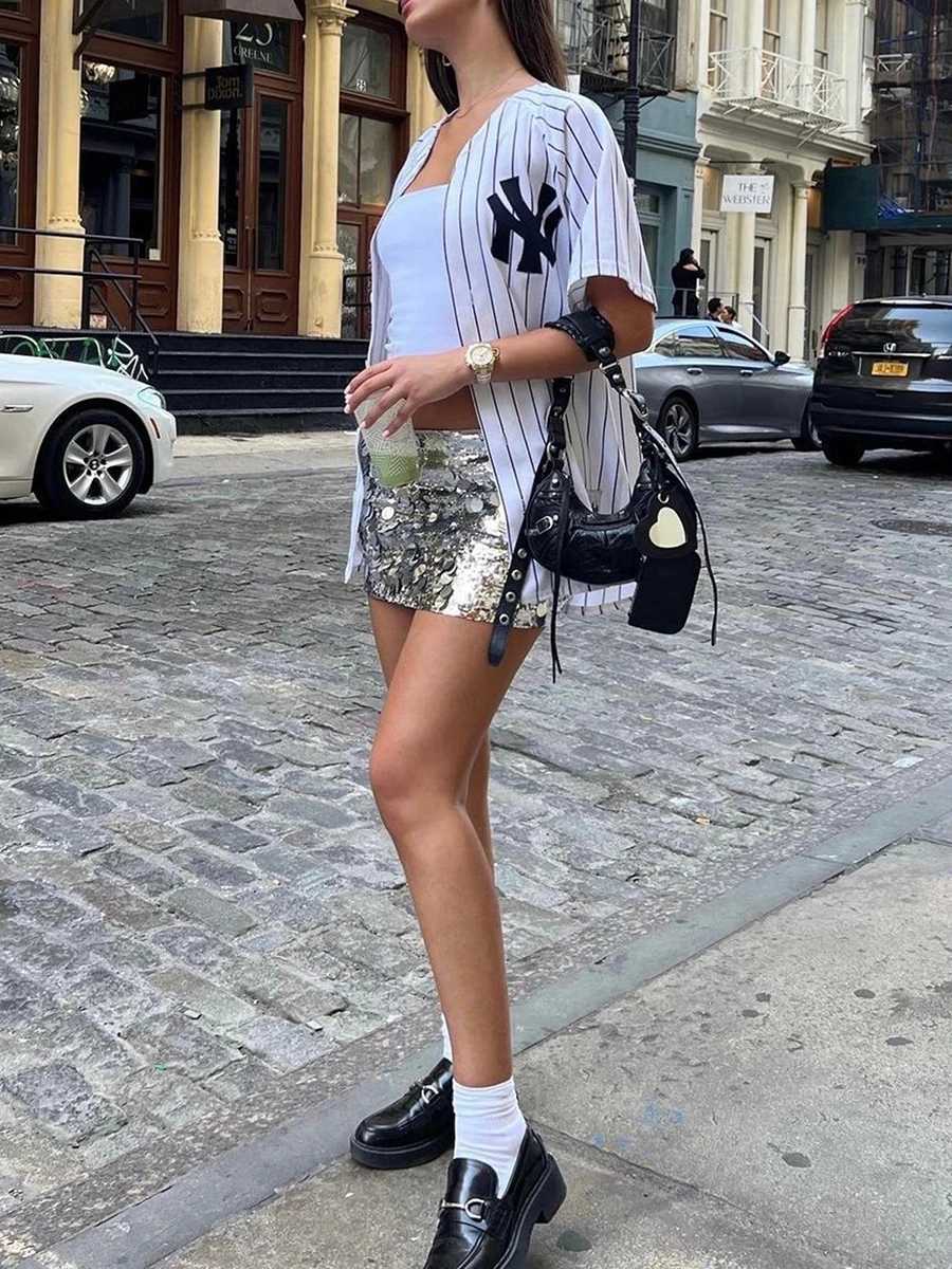 Womens Sexy Sequin Skirts Sparkle Bodycon Mini Skirts Shiny Glitter Short Wrap Skirt Sexy Night Out Club Party Skirts Y2kXJ241221