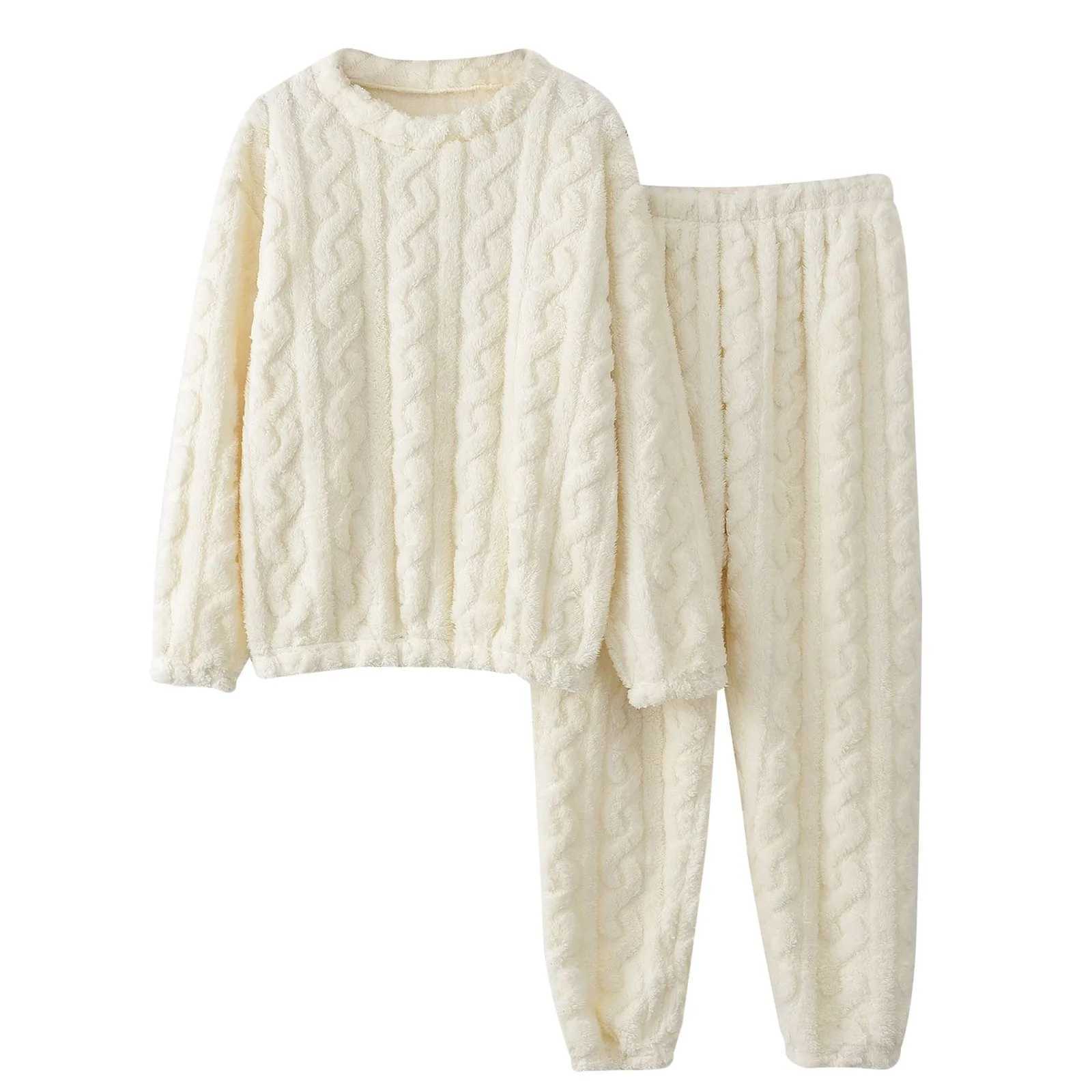 Coral fleece pajamas 2-piece set for mens autumn and winter warm flannel pajamas set with solid color zipper top W241221