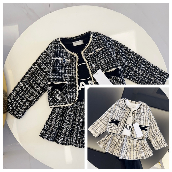 Designer girl dress set for baby girls, high-quality autumn and winter children's two-piece set, pleated A-line skirt set for girls size 100cm-160cm A2