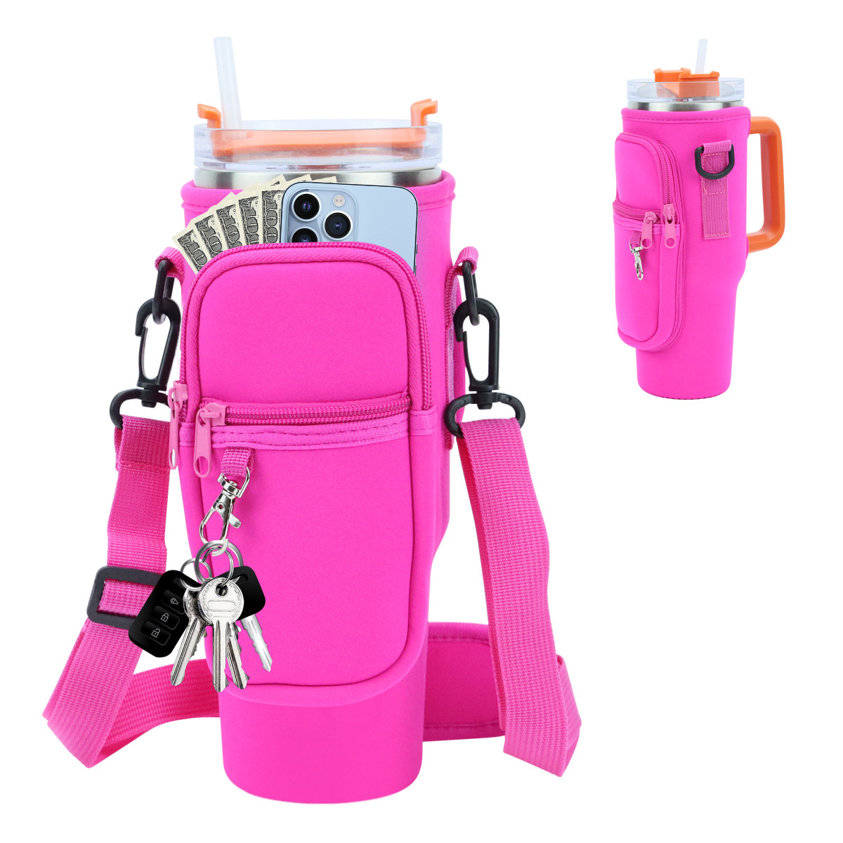 Neoprene Cup Sleeve 40oz Travel Mugs 10 Colors Stubby Holder Neoprene can cooler With Keychain WLL2487