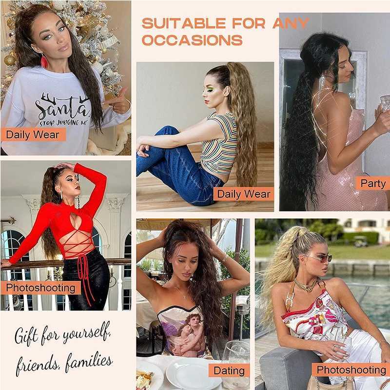 Fake Pony Tail Hair Extension Long Water Wave Drawstring Ponytail Hairpieces for Women Natural Synthetic False Ponytail HairXJ241221