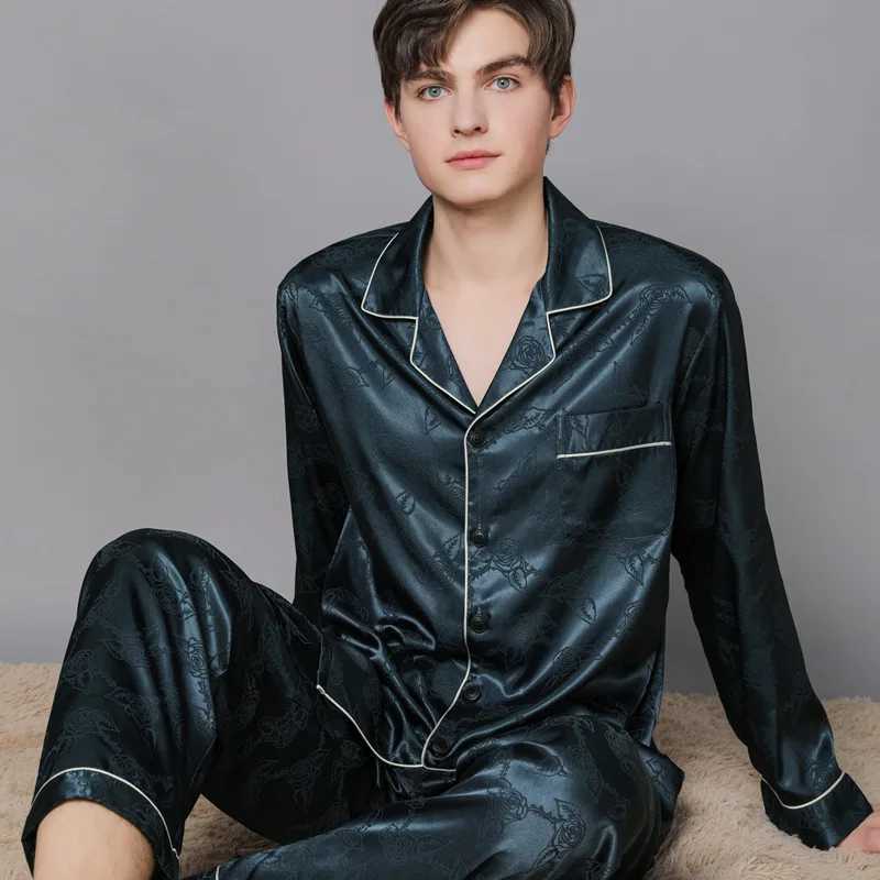 Mens Ice Silk Pajamas Summer Plus Satin Thin Plain Pajamas Mens Home Clothing Fashion Printed High Quality Pajamas Mens W241221