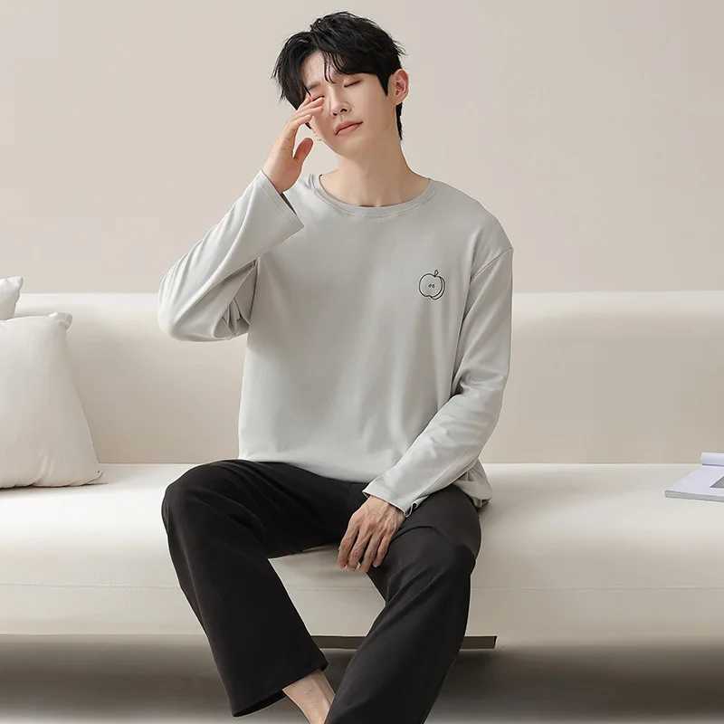 High quality pure cotton pajamas set for mens autumn and winter long sved Korean version Spwear mens cartoon loose casual jacket W241221
