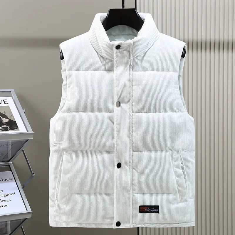 2024 New in Padded Vest Men Zipper Winter Thick Warm Corduroy Sleeveless Jacket Male Autumn Casual Waistcoat Golf Work Wear CoatXJ241221