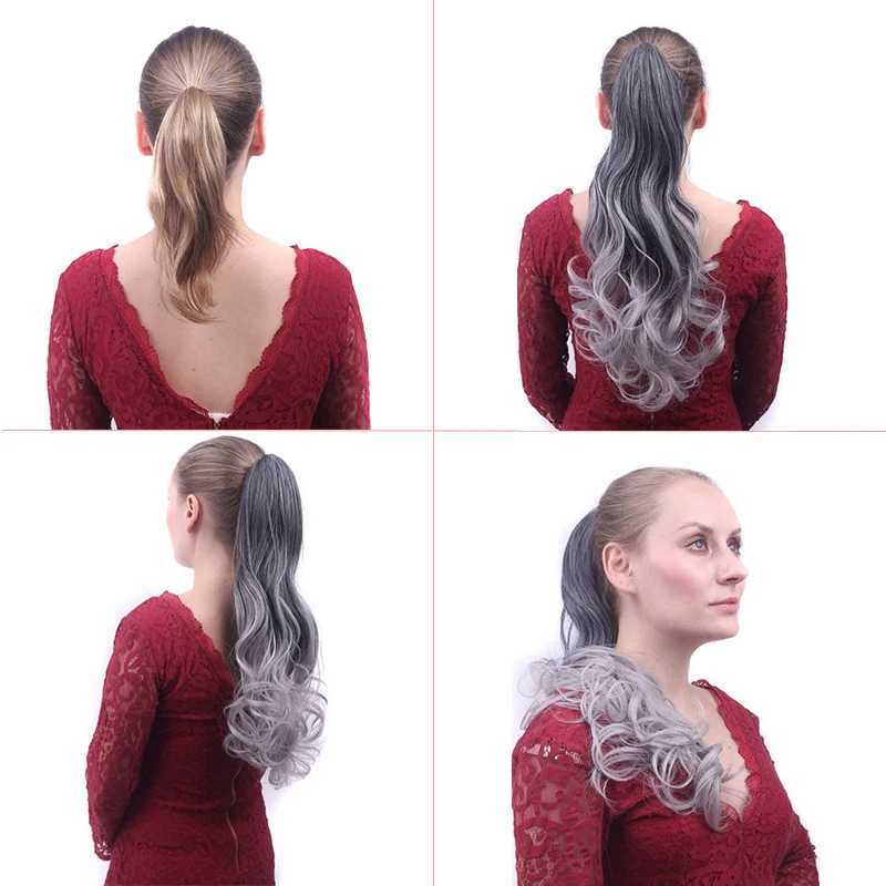 18Inch Synthetic Long Wavy Curly Ponytail Claw Clip in Hair Extension Black Grey Hairpiece for WomenXJ241221