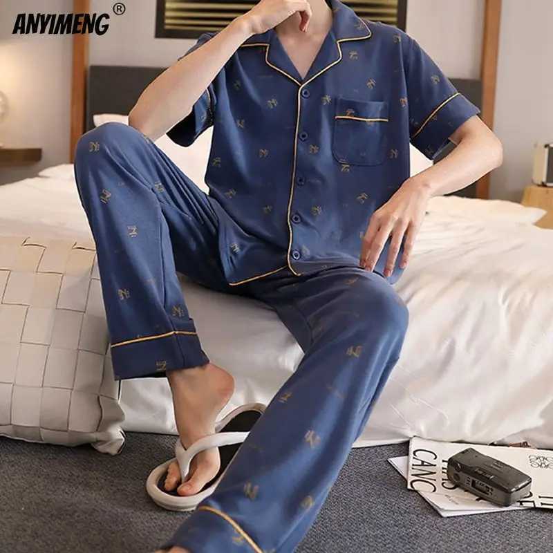 L-5XL Plus size mens summer short sleeved lapel pajamas set mens casual cotton pajamas W241221