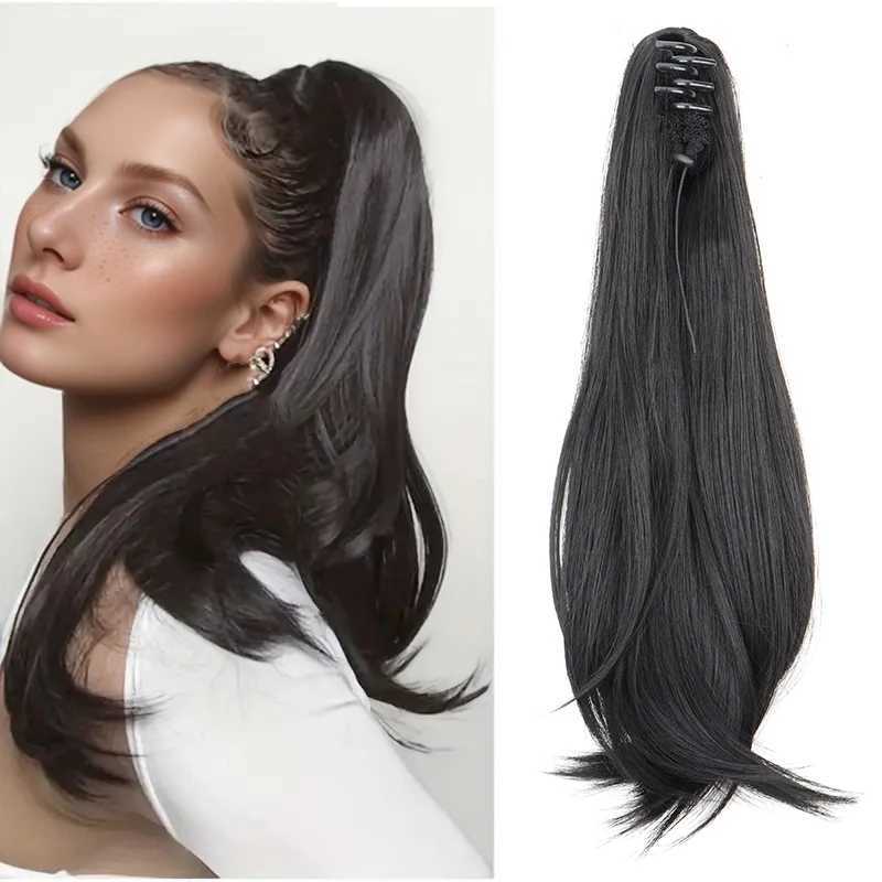 16/20Inch Syntheitc Long Straight Slightly Warped Ponytail Claw Clip in Hair Extension Heat Resistant Hairpiece for WomenXJ241221