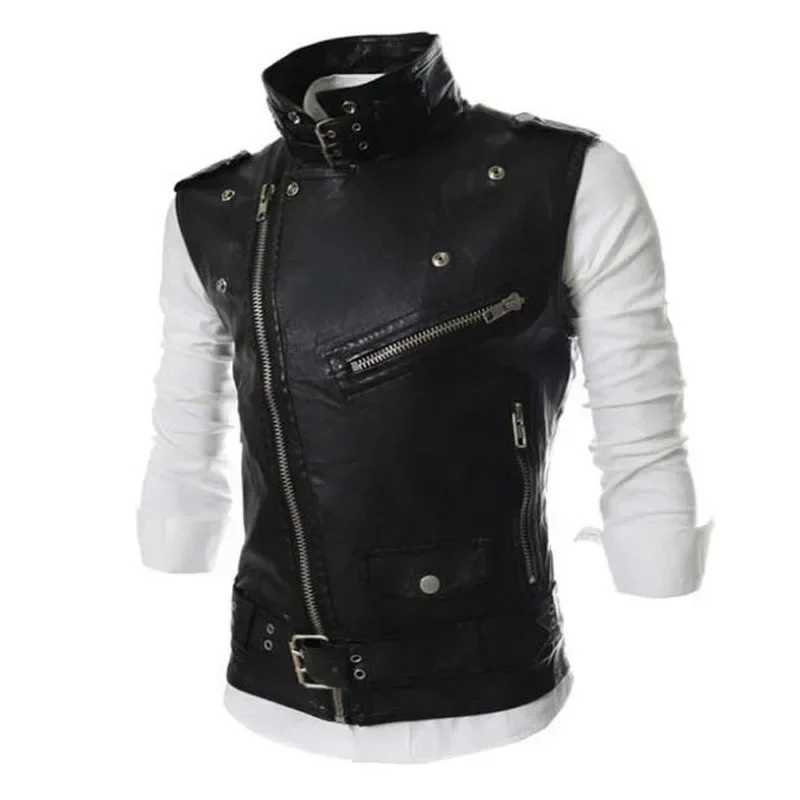 Mens Leather Waistcoat Korean Slim Fit Zipper Lapel Short Leather Waistcoat Vest Coat Solid ColorXJ241221