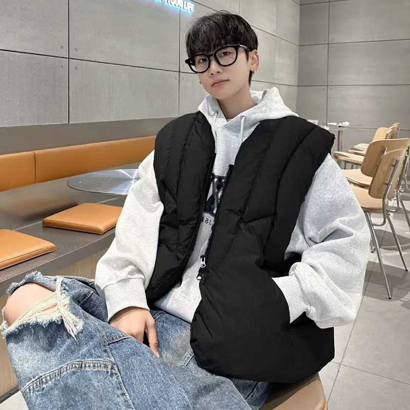 FEWQ American Deconstruction Men Short Cotton Jacket 2024 Winter New Fashion Wearing Vest Zipper Sleeveless Design Tops 24E5212XJ241221