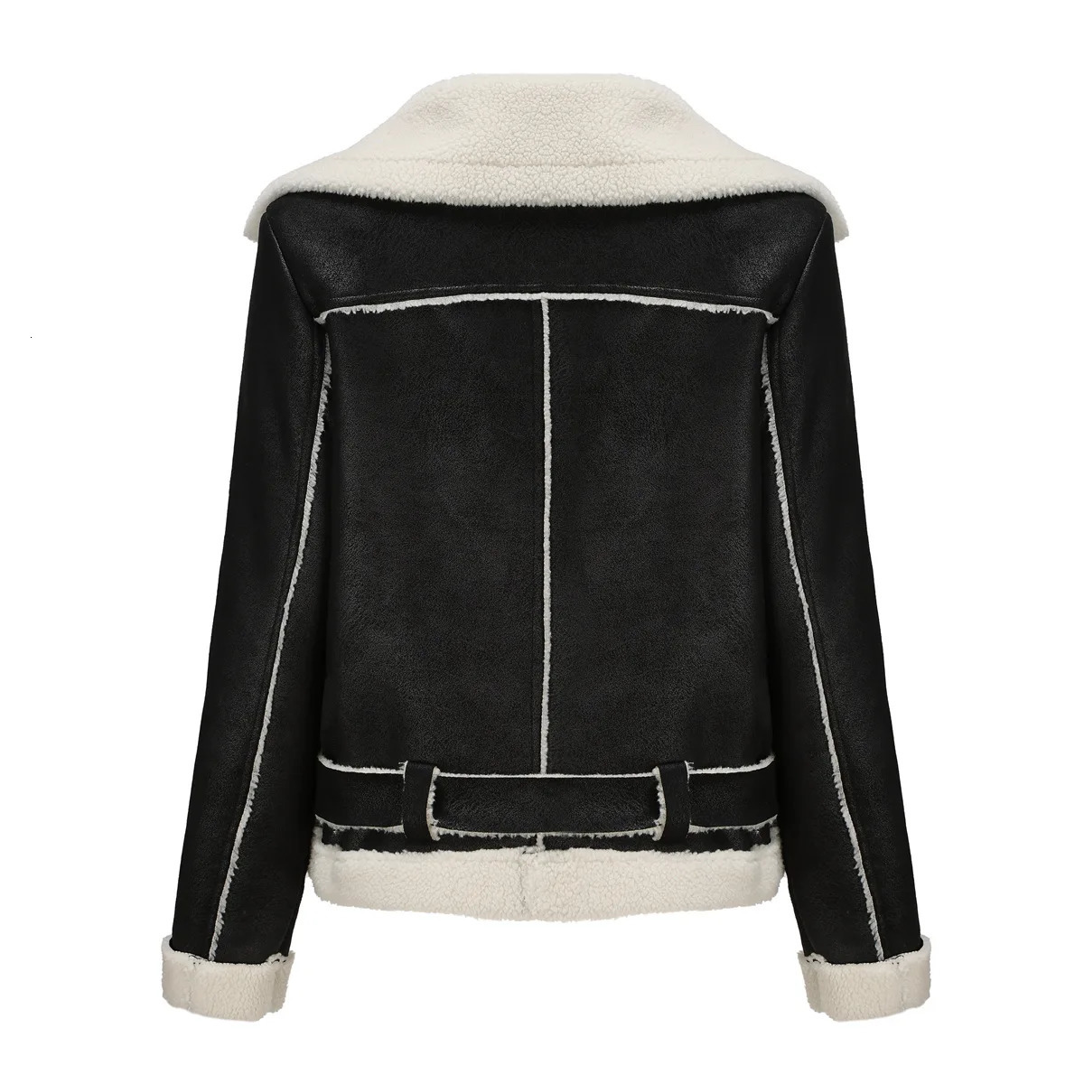 AutumnWinter Fur One Warm suede jacket for women Leather Jacket with belted lapel coat 241216