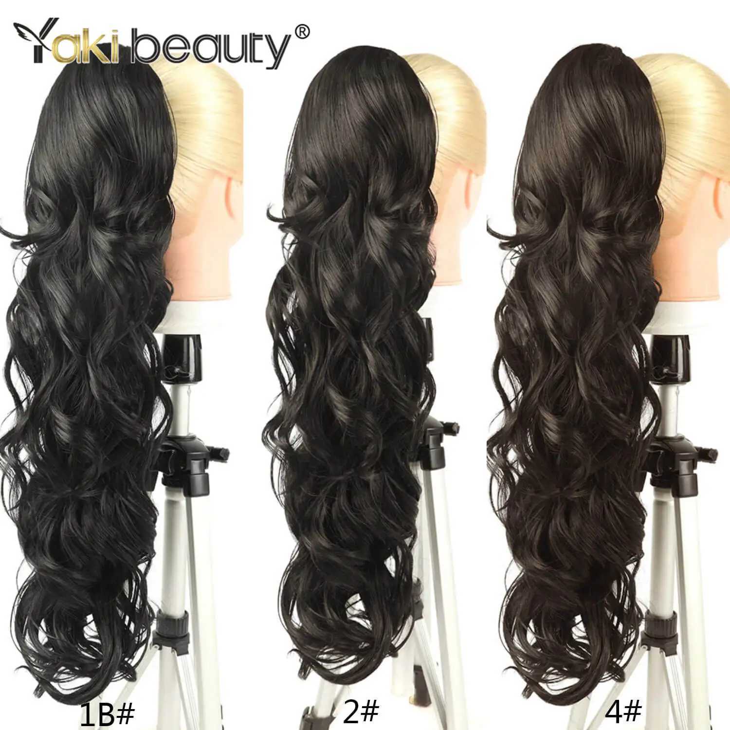 Synthetic 28inch Long Claw On Clip Ponytail Hair Curly Natural Tail False Hair For Women Horse Tail Black HairpieceXJ241221