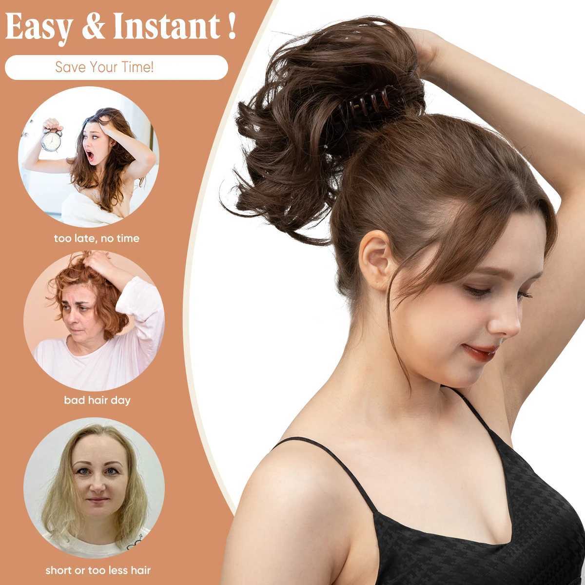 SARLA One Piece Premium Synthetic Diy Claw Clip In Ponytail Extensions Natural Hairpiece Hair Bun Fake Blonde False PigtailXJ241221
