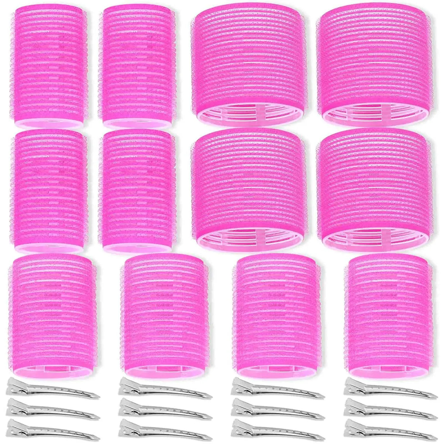 24pcs Self-Grip Hair Rollers Heatless Hair Curlers No Heat Hair Bangs Volume Self-adhesive Hook Loop DIY Styling Tools 241220