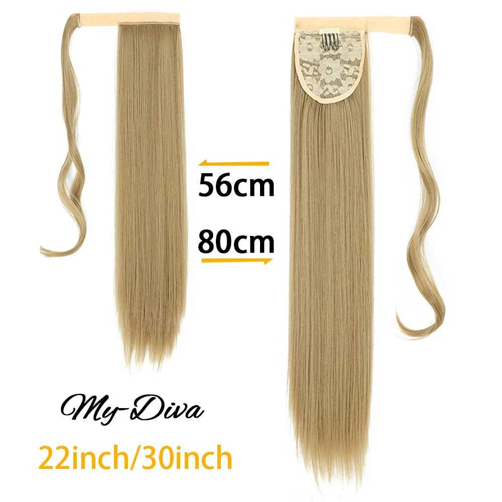 MyDiva 22Inch Long Straight Ponytail Hair Synthetic Extensions Heat Resistant Hair Wrap Around Pony Hairpiece for WomenXJ241221