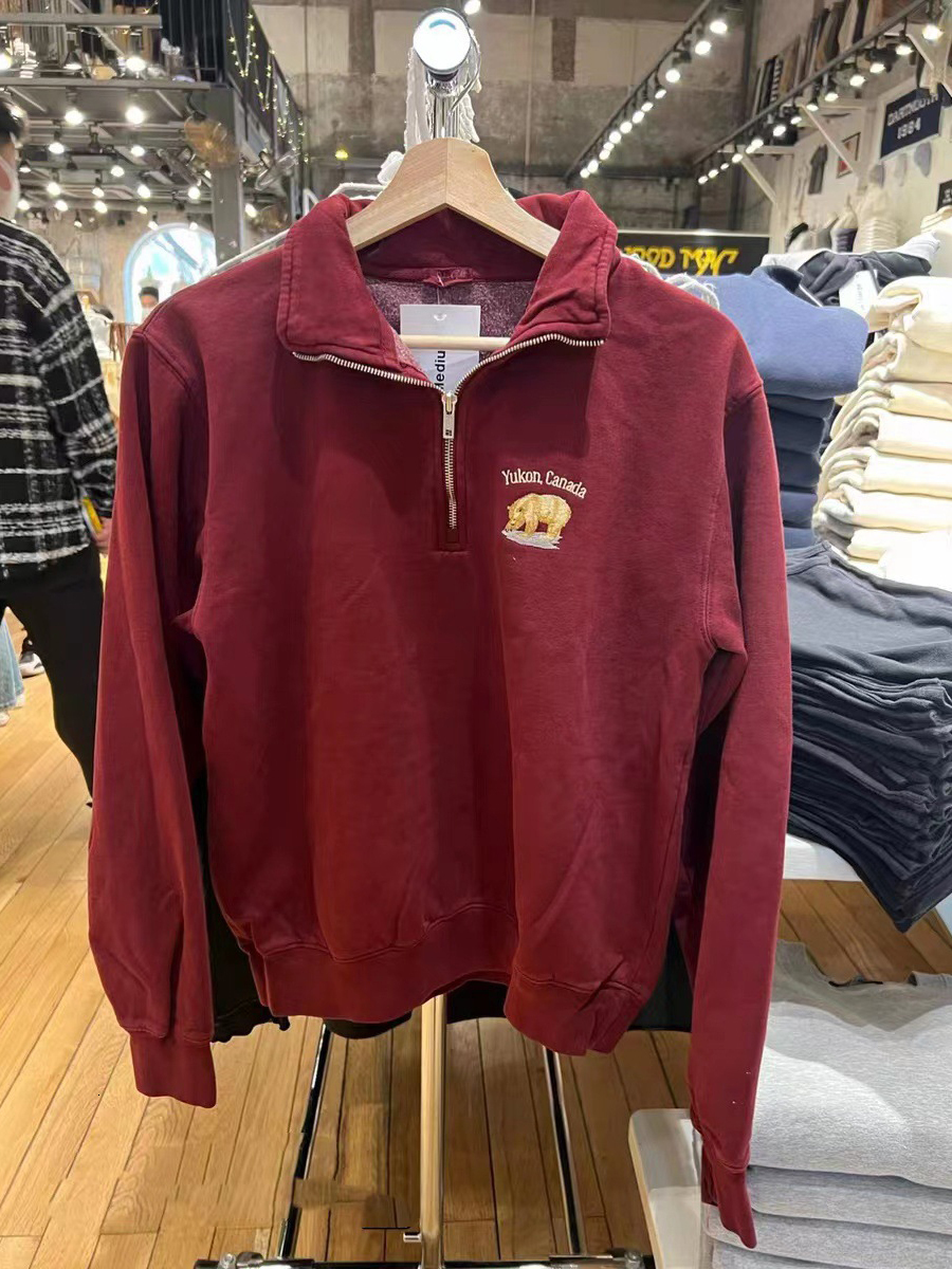 Bear Embroidery Half Zip-Up Sweatshirt Woman Autumn Long Sleeve Turn Down Collar Sweatshirts Vintage Streetwear Y2k Pullover Top