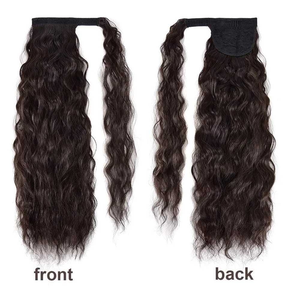 22Inch Synthetic Long Corn Wavy Ponytail Hairpiece Wrap On Hair Clip Ombre Brown Blonde Hair Extensions Pony Tail HairstyleXJ241221