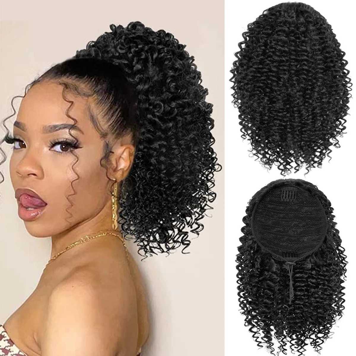Synthetic Drawstring Curly Ponytail Extension for African Women Short Afro Kinky Ponytail ExtensionXJ241221