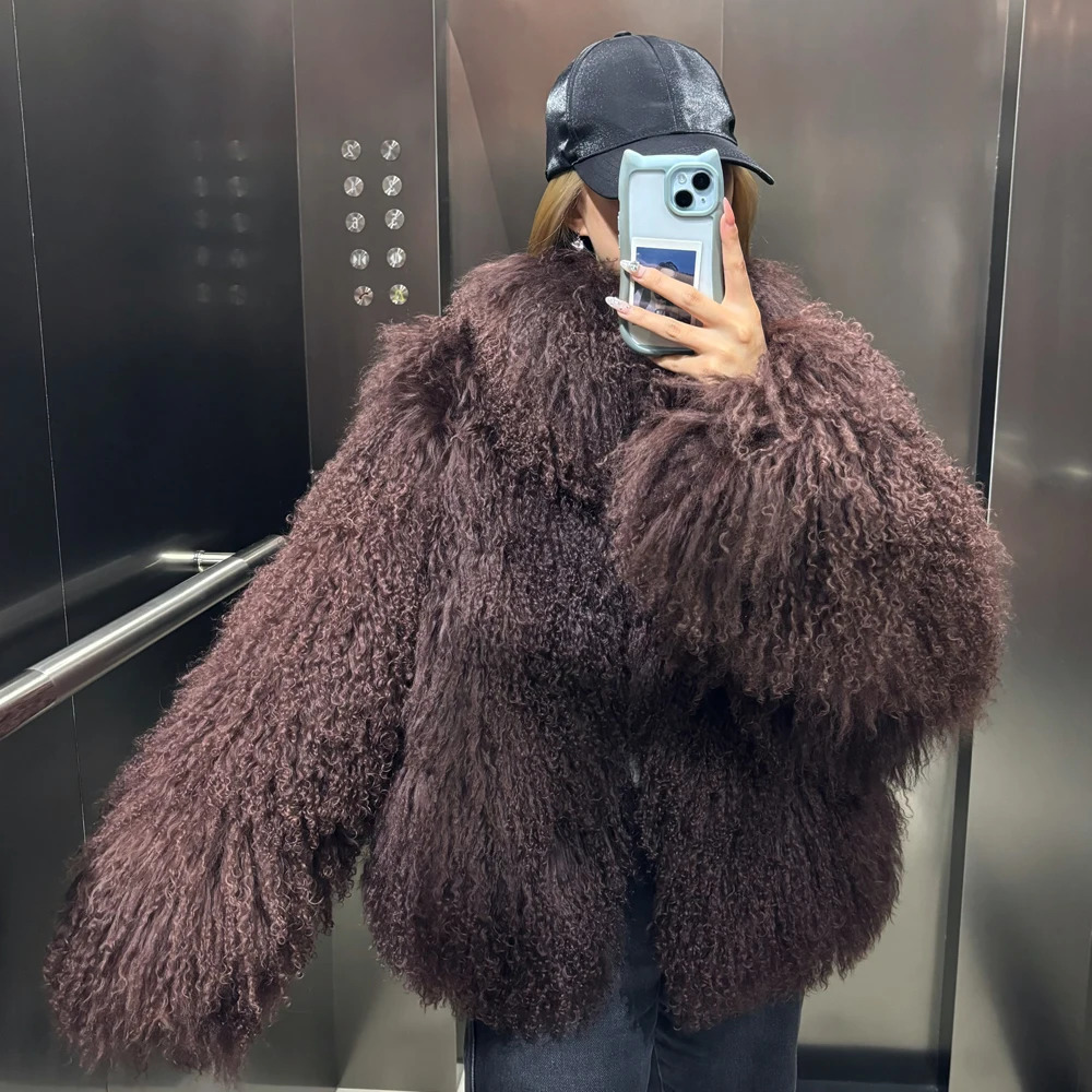 Mongolian Fur Jacket Stand Collar Womens Coat Winter Warm Natural Cloth 241220