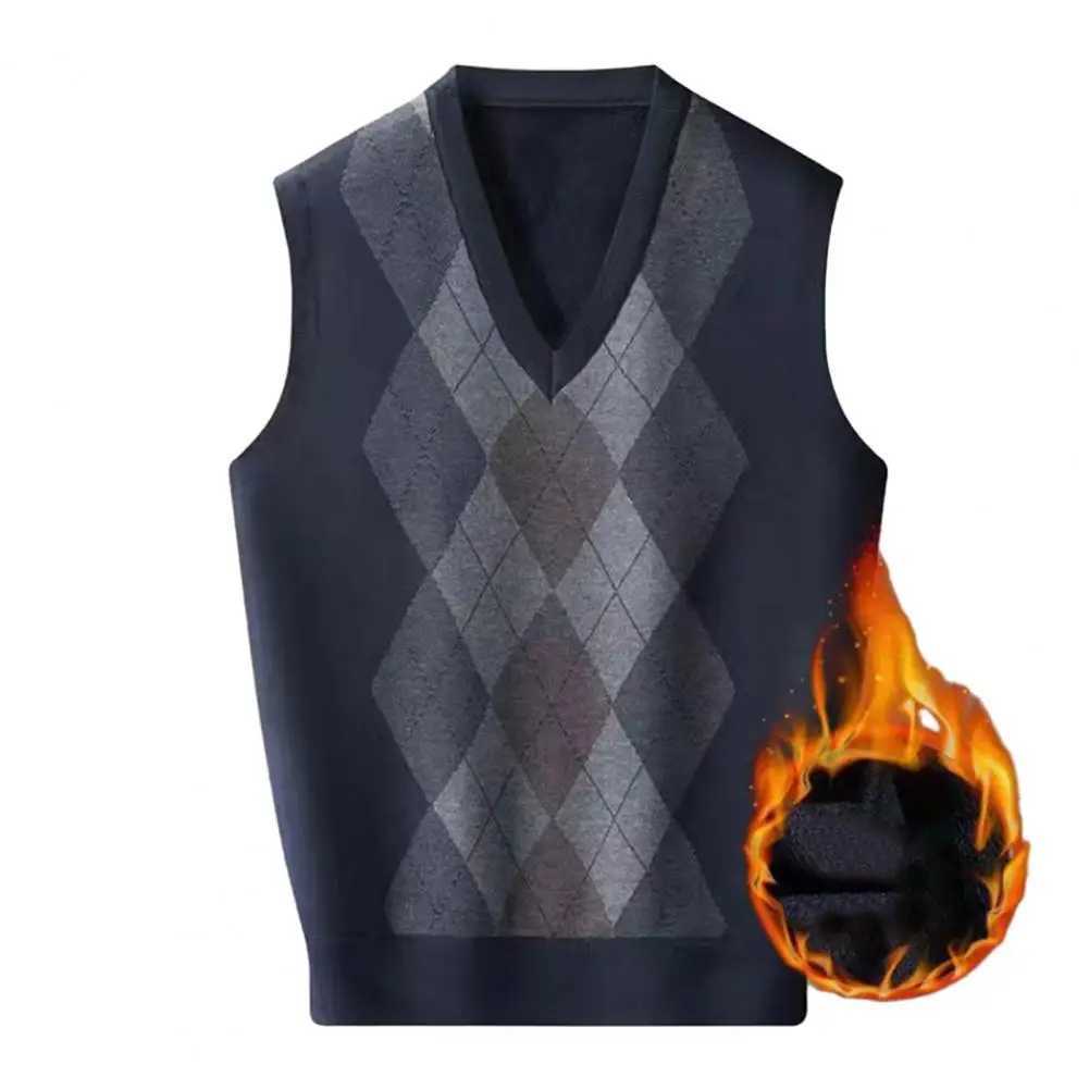 Men Vest Knitted Men Vest Stylish Mens Rhombus Print V-neck Sweater Vest Warm Soft Fashionable Mid-length Knitted for FallXJ241221