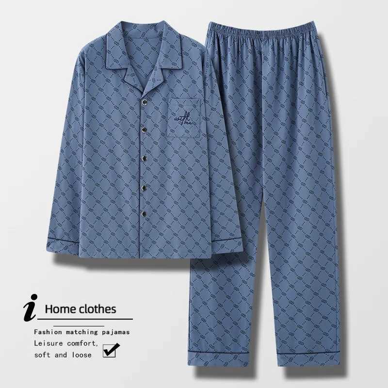 High quality 100% cotton pajama set for mens spring and autumn long sved mens casual wear autumn and winter large-sized Spwear Gents W241221