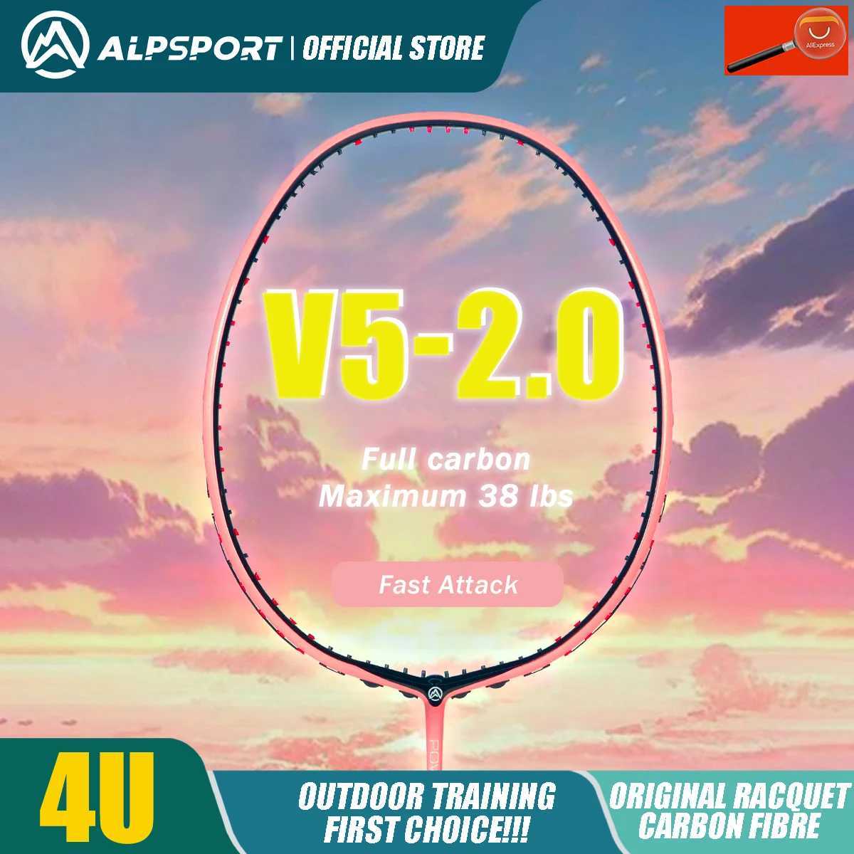 ALP V5 2.0 MXH Buffer Technology Ultra Light Offensive Badminton Paddle Original 4U Carbon Fiber ALPSPORT RekettW241221