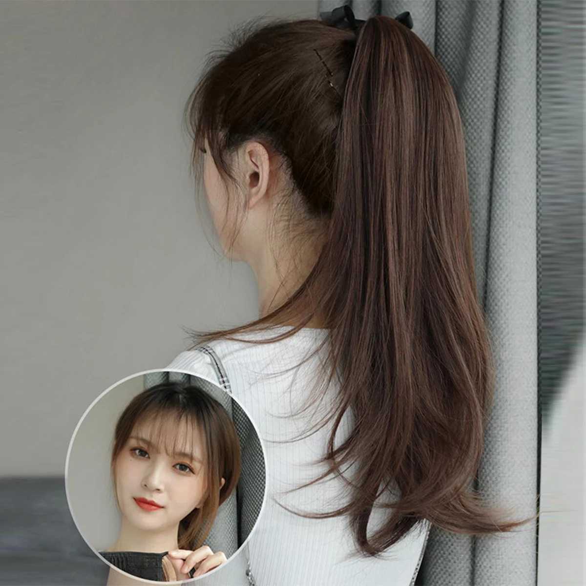 Elegant Womens Straight Hair Ponytail Extensions Long Stylish Synthetic Hair for Daily Use Easy Drawstring AttachmentXJ241221