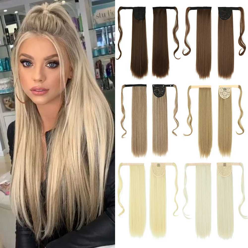 My-Diva Long Straight Heat Resistant Synthetic Ponytail Hair Extension Wrap Around Fake Hair Clip In Brown Pony TailXJ241221