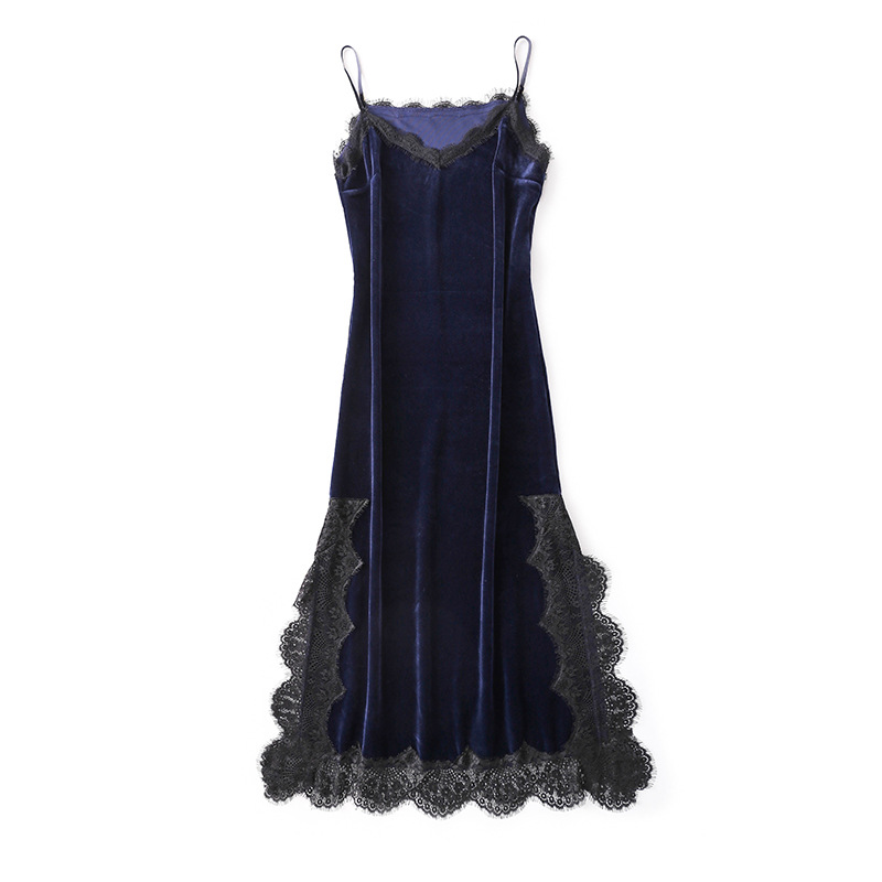 B101-Gold velvet pajamas women 2024 new autumn and winter sexy lace suspenders nightgown trousers three-piece suit