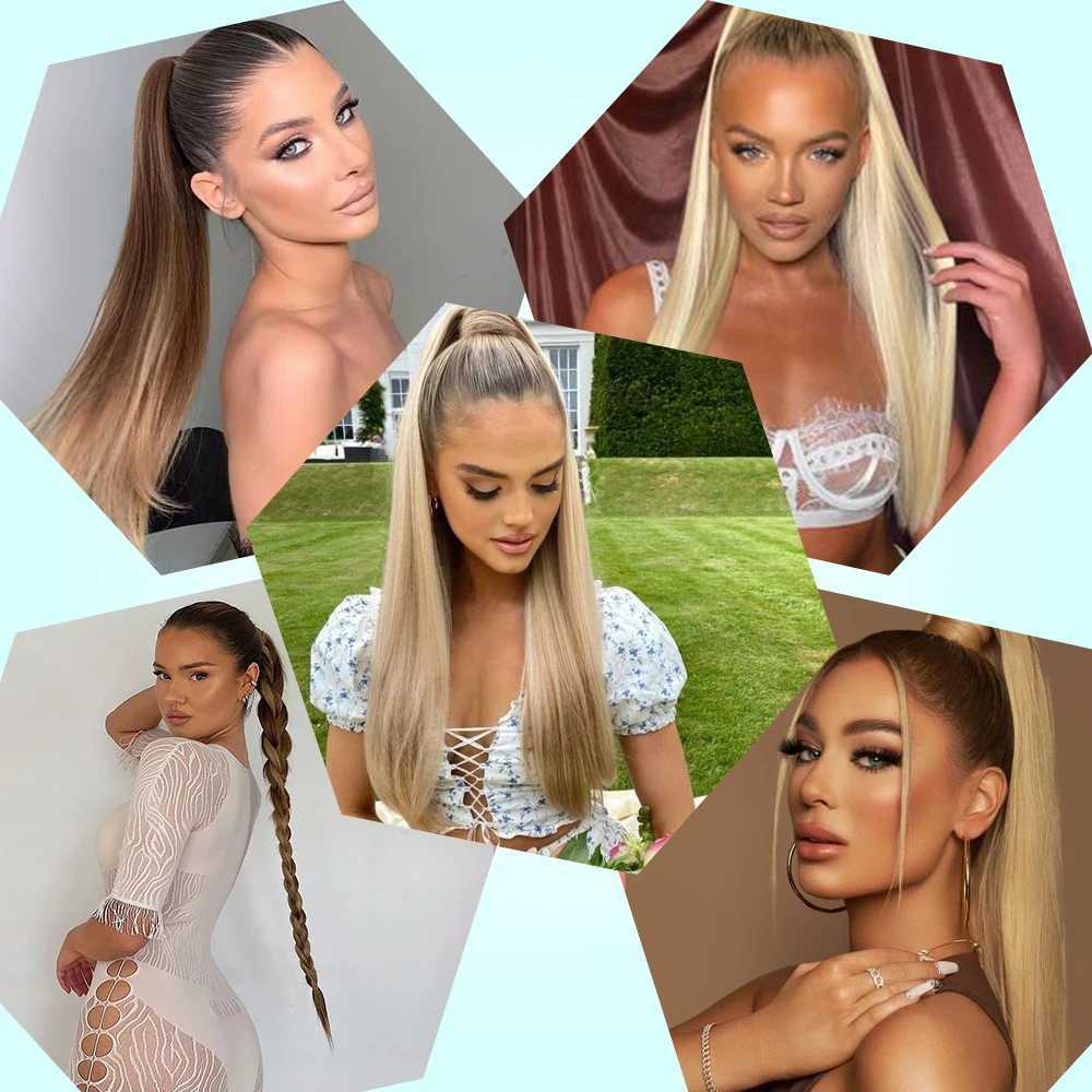 MERISIHAIR 22Inch Straight Ponytail Hair Synthetic Extensions Heat Resistant Hair Wrap Around Pony Hairpiece for Women Daily UseXJ241221