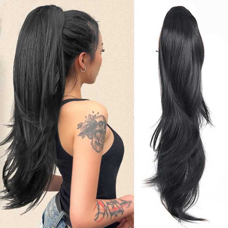 24-inch Natural Curly Synthetic Gradient Layered Ponytail For Womens Drawstring Ponytail Sanded On The PonytailXJ241221