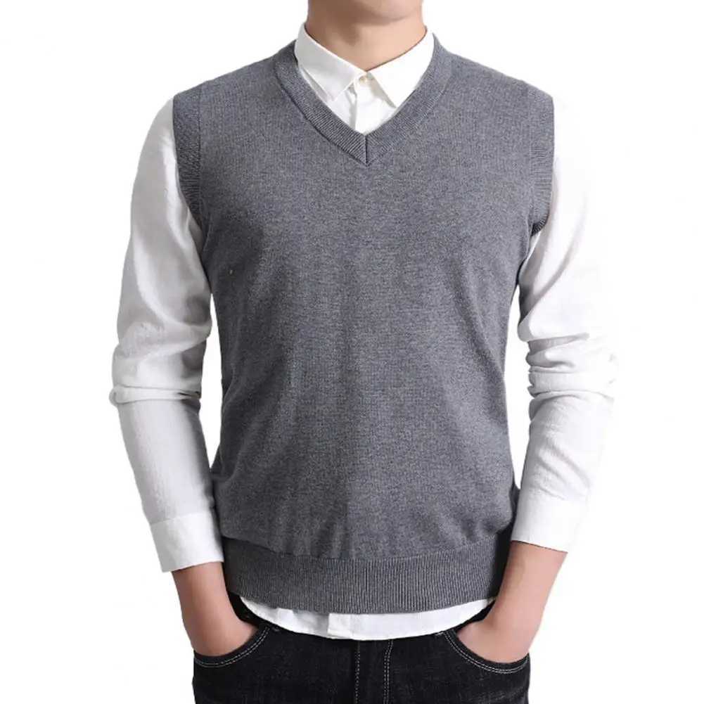 Mens Vest Sweater Solid Color V Neck Casual Pullover Knitted Anti-shrink Spring Sleeveless Vest Sweater for Daily WearXJ241221